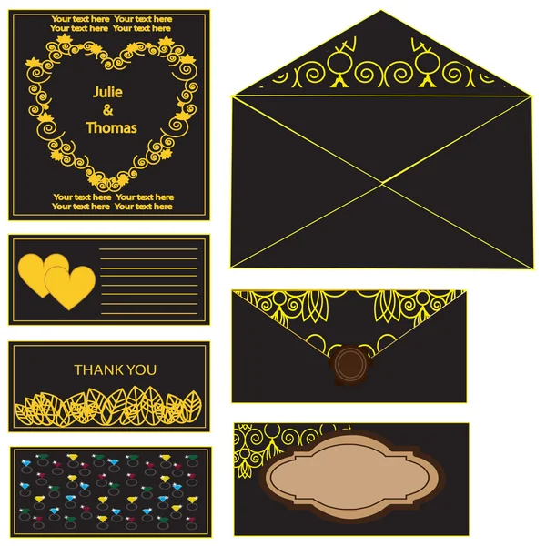 Gold greeting wedding invitation card illustration set — Stock Vector