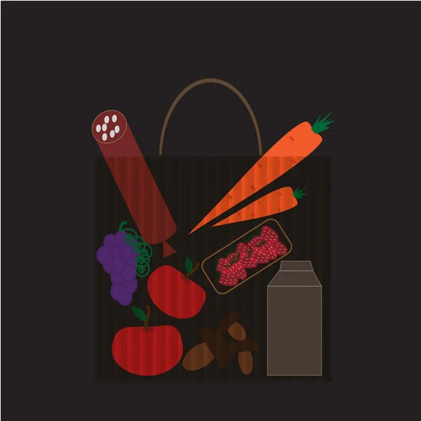 Векторная иллюстрация бумажного пакета, полного продуктов питания — стоковый вектор