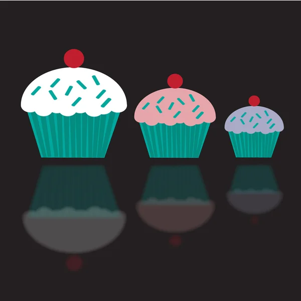 Tres cupcakes con reflejo — Vector de stock