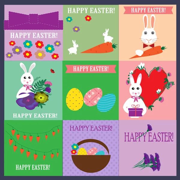 Conjunto de tarjetas de Pascua feliz — Vector de stock