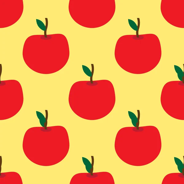 Seamless pattern with red apples on the yellow background — Stock Vector