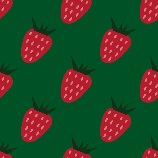 Seamless pattern with strawberries on the green background — Stock Vector