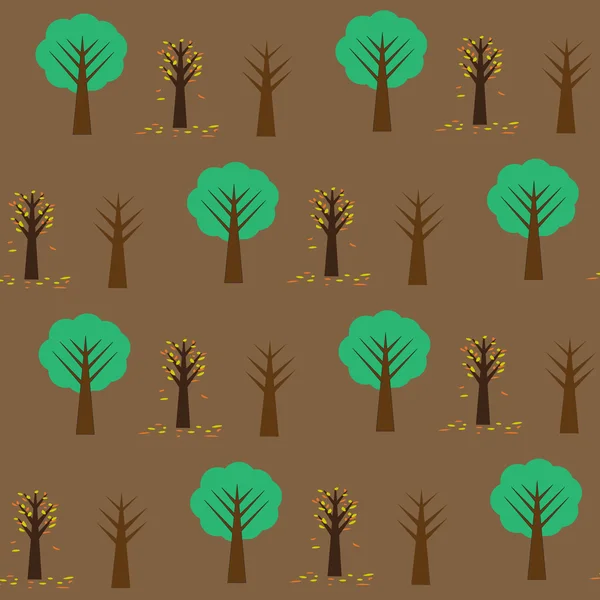 Modello senza cuciture con alberi digfferenti sullo sfondo marrone — Vettoriale Stock