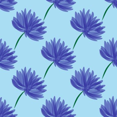 Krizantem üzerinde mavi arka plan ile Seamless Modeli
