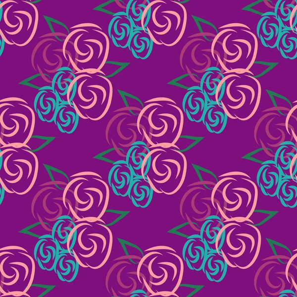 Seamless pattern with roses on the lilac background — Stock Vector