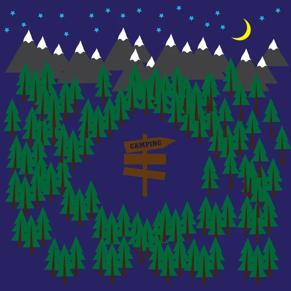 Fondo vector camping con bosque y montañas — Vector de stock