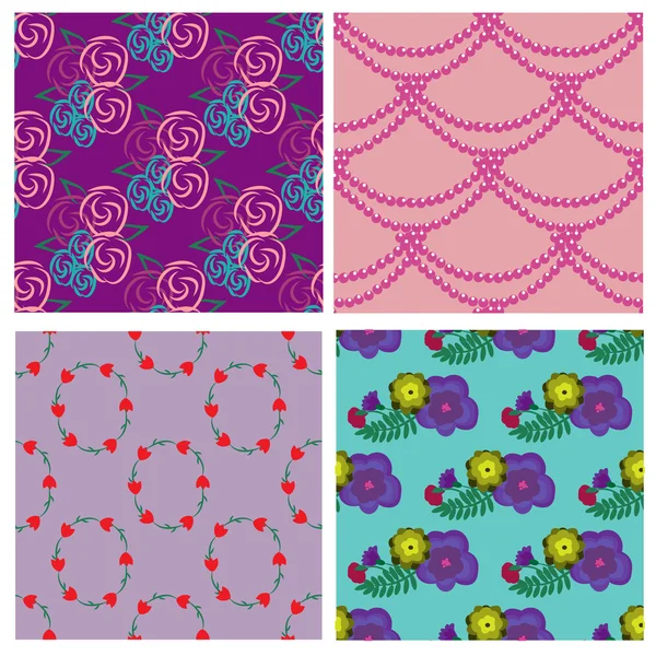 Seamless pattern collection with flowers  and beads — Stock Vector