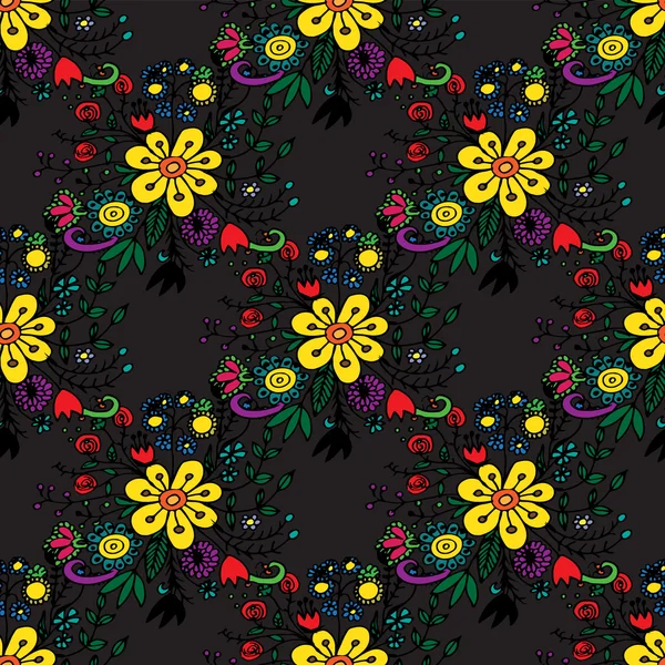 Seamless pattern with hand-drawn flowers — Stock Vector