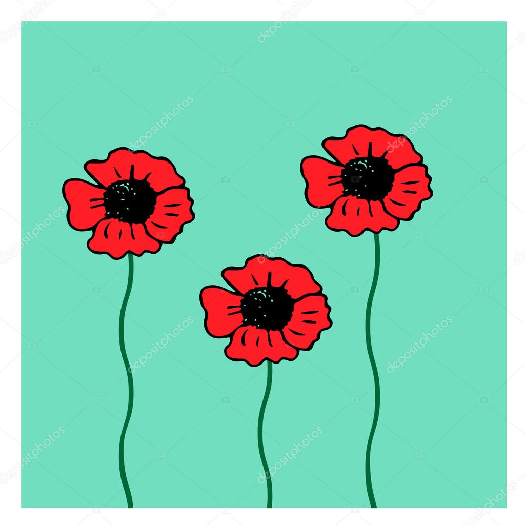Red poppy on the blue background