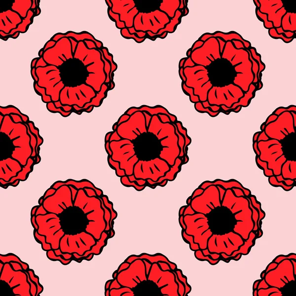 ポピーの花を手描きでシームレスなパターン — ストックベクタ