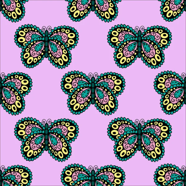 手描き蝶のシームレス パターン — ストックベクタ