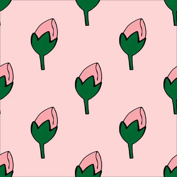 Motif sans couture avec fleurs dessinées à la main boutons de rose — Image vectorielle