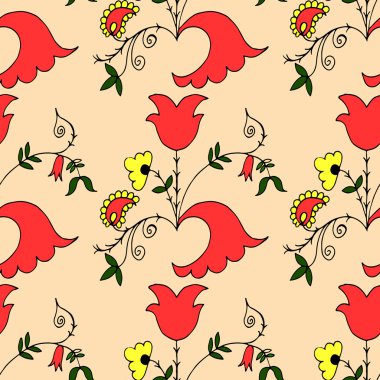 Fantezi çiçekler ile çizilmiş süsleme ile Seamless Modeli