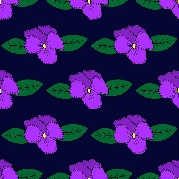 Seamless pattern with hand-drawn pansy flowers — Stock Vector