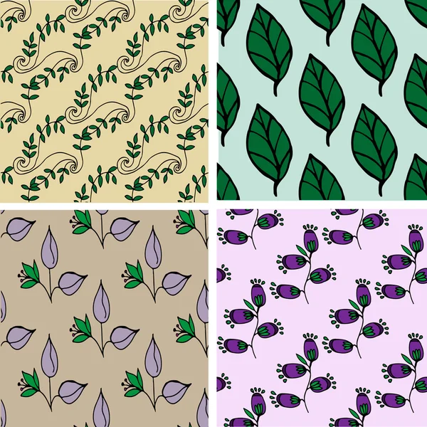 Collection de motifs sans couture avec fleurs et feuilles — Image vectorielle