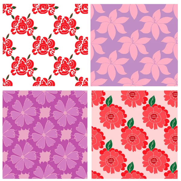 Seamless pattern collection with flowers — Stock Vector