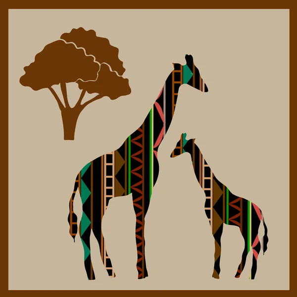 Giraffen in de Afrikaanse etnische patroon — Stockvector