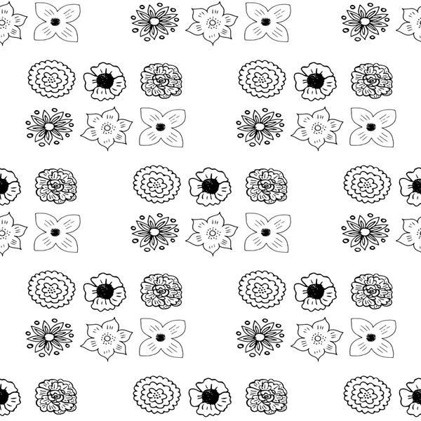 Motif sans couture avec des fleurs dessinées à la main — Image vectorielle