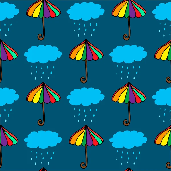 Nahtloses Muster mit Regenschirm und Wolke — Stockvektor
