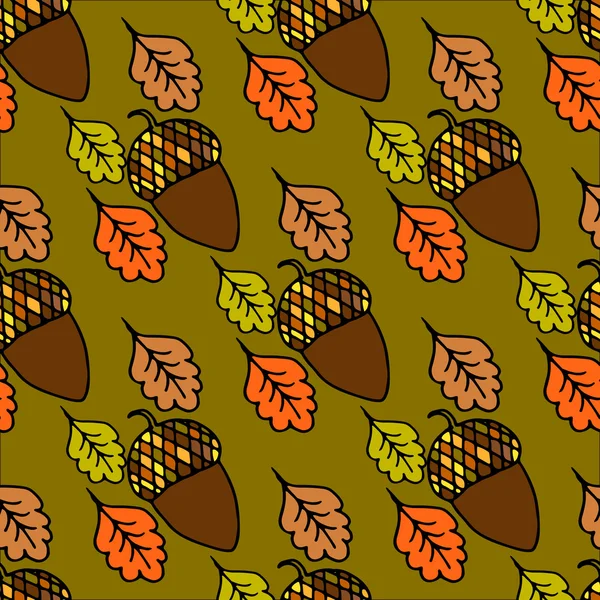 カシの葉およびドングリのシームレス パターン — ストックベクタ