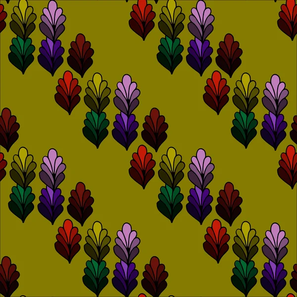Бесшовный узор с нарисованными вручную красочными листьями — стоковый вектор