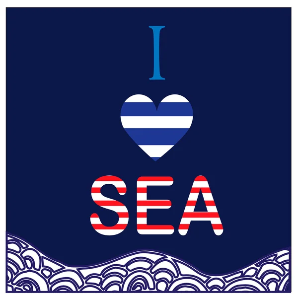 Ilustración con texto "Me encanta el mar ". — Archivo Imágenes Vectoriales