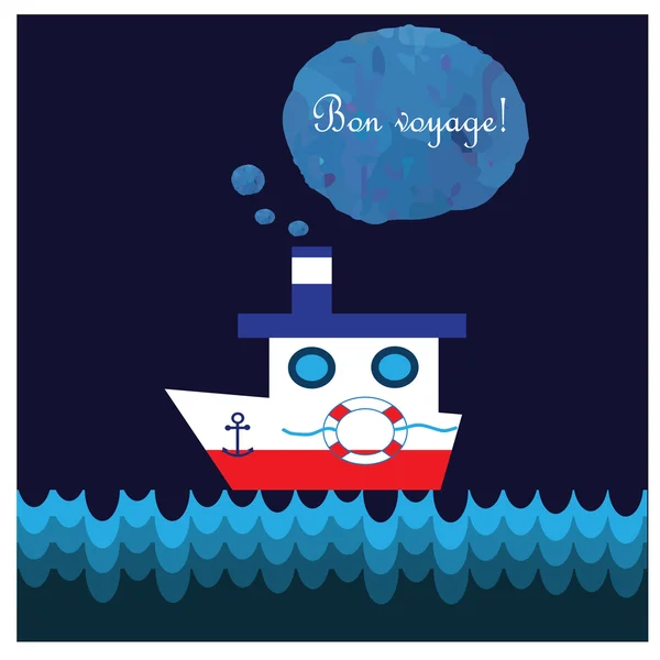 Dibujos animados con vapor. Texto en francés "Bon voyage" significa "tener un buen viaje " — Vector de stock