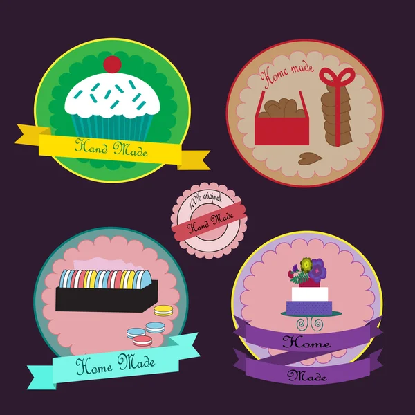 Vector hecho a mano etiquetas e insignias para tiendas de dulces — Vector de stock