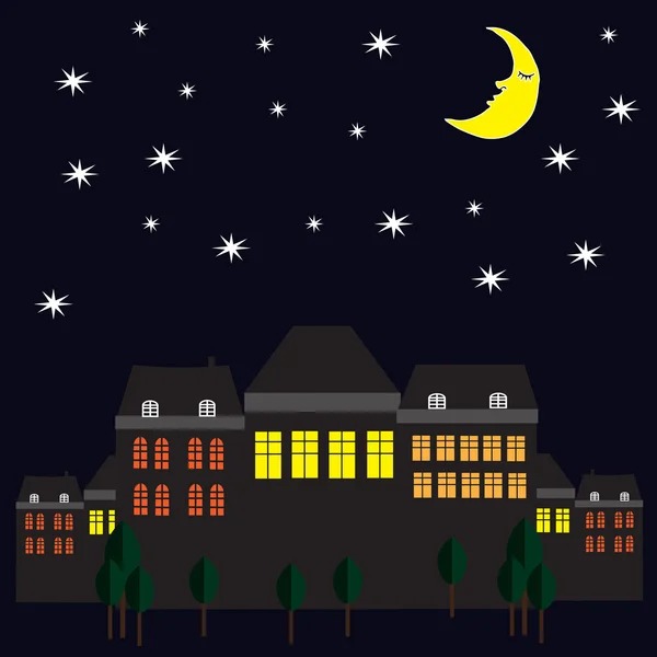 Illustration with townhouses in the night — Stock Vector