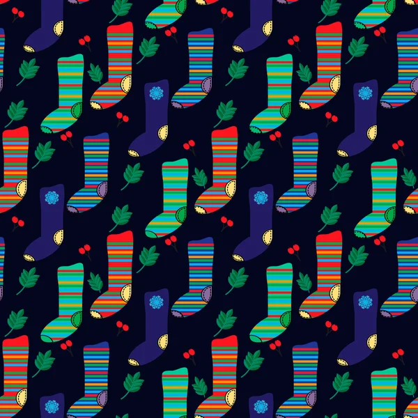 Calcetines de Navidad patrón sin costuras — Vector de stock