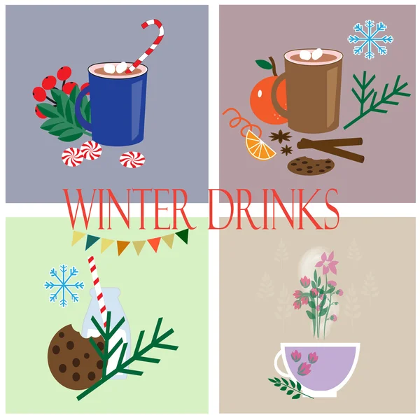 Colección con bebidas de invierno — Archivo Imágenes Vectoriales