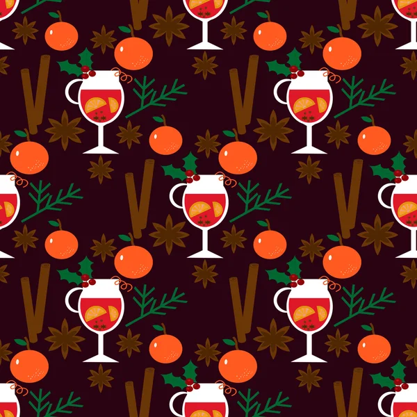 Motif sans couture avec vin chaud, cannelle et autres éléments — Image vectorielle