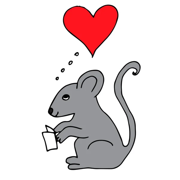 Rato bonito lendo uma carta de amor — Vetor de Stock
