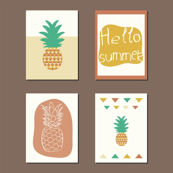 Zomer kaarten SET. Mooie zomerse posters met ananas — Stockvector