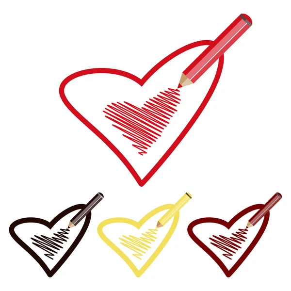 Icons pencil and heart — Stock Vector