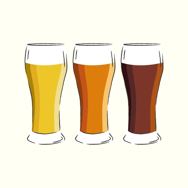 Drie glazen van bier — Stockvector