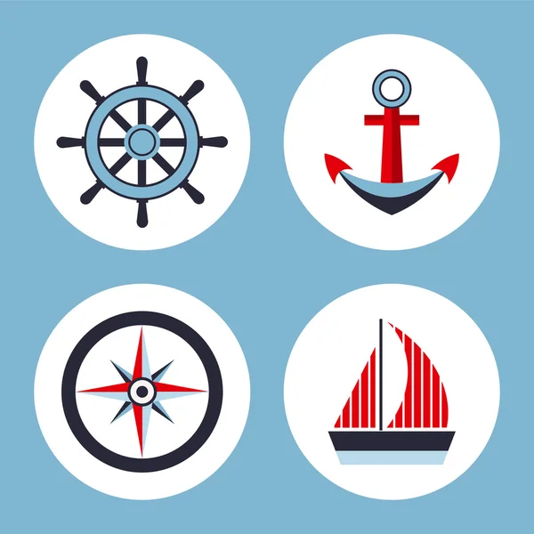 Quatro ícones sobre o tema marinho — Vetor de Stock