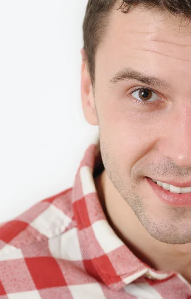 Close up croped portrait of young smiling man — Stock Photo, Image