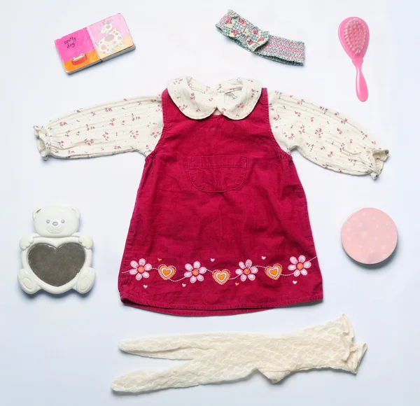 Üstten Görünüm moda trendy bakmak giysi ve sevimli aksesuarlar