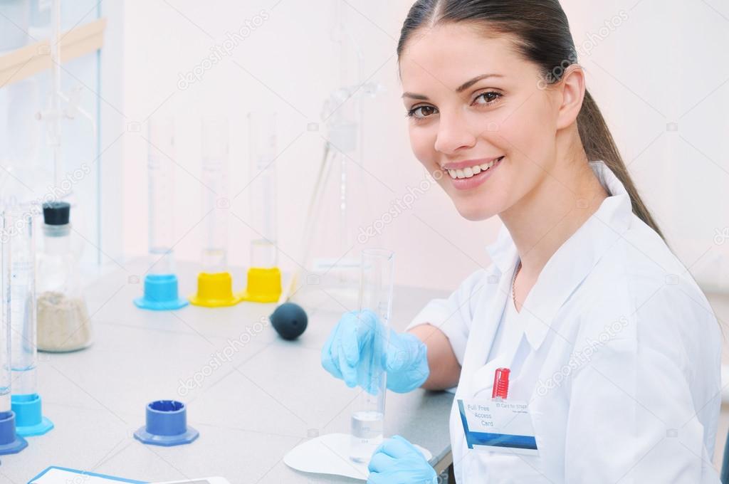 young woman scientist have a test at the laboratory