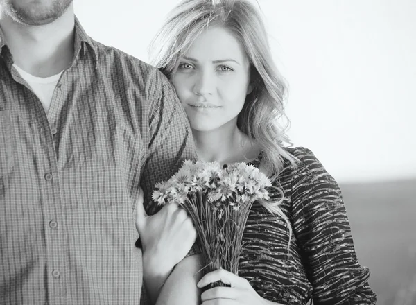 Black and white portrait of sensual young couple in love — Stock Photo, Image