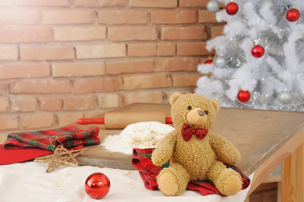 Fondo de Navidad con pastelería para el hogar galletas juguete de decoración —  Fotos de Stock
