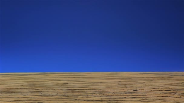 Tennisball saltando em madeira com fundo azul — Vídeo de Stock