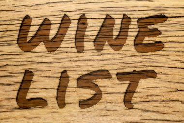 Metin oyma ahşap şarap listesi