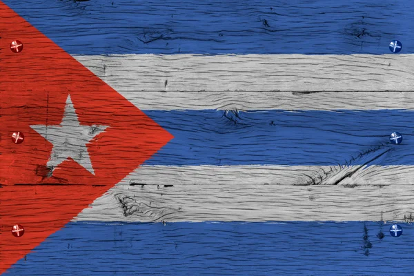 Cuba national flag painted old oak wood fastened — Stock Photo, Image