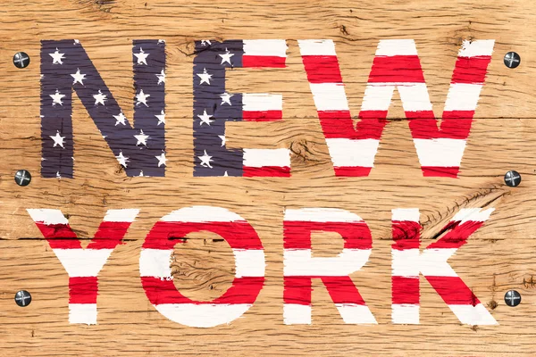 Νέα Υόρκη ζωγραφισμένα με μοτίβο της σημαίας Ηνωμένων Πολιτειών παλιό ξύλο δρυός — Φωτογραφία Αρχείου