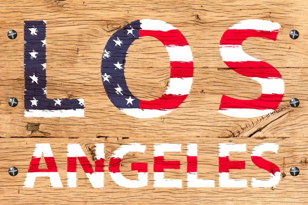 Los Angeles painted with pattern of flag United States old oak w — Stock Photo, Image
