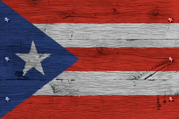 Puerto Rico national flag painted old oak wood fastened — Stock Photo, Image