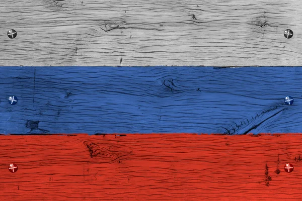 Russia national flag painted old oak wood fastened — Stock Photo, Image