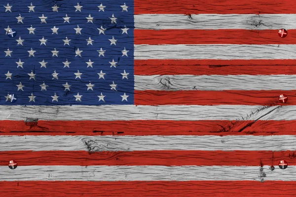 USA Amerikaanse nationale vlag geschilderd oude eiken hout vastgemaakt — Stockfoto